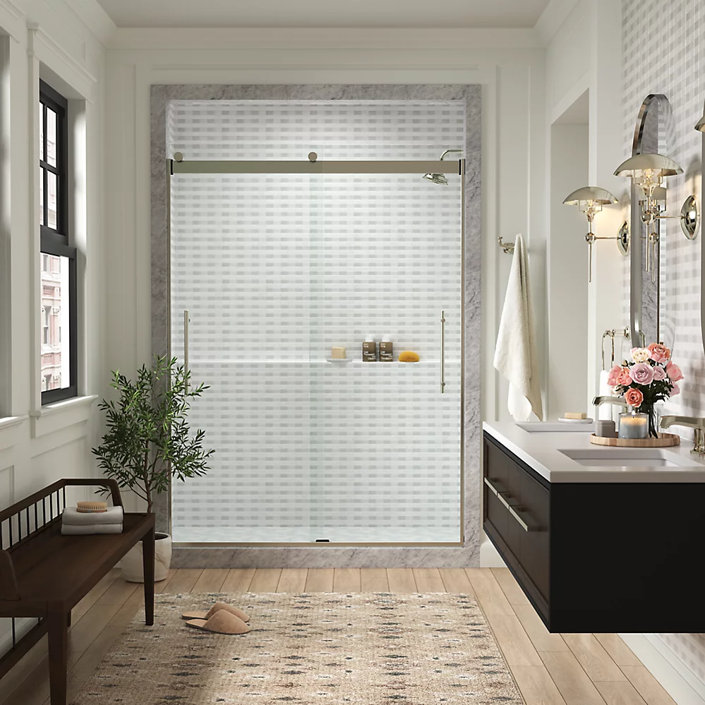 Kohler 702420-L-2MB Levity Plus Frameless Sliding Bath Door Vibrant Brushed Moderne Brass