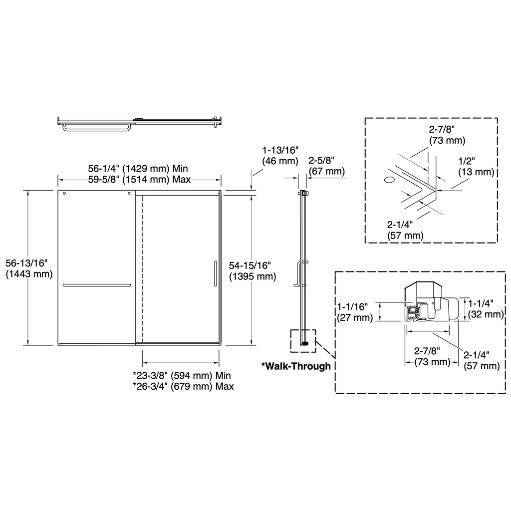 Kohler 707609-6G79-BL Elate 1/4 Bath Door 56 3/4 X 59 5/8