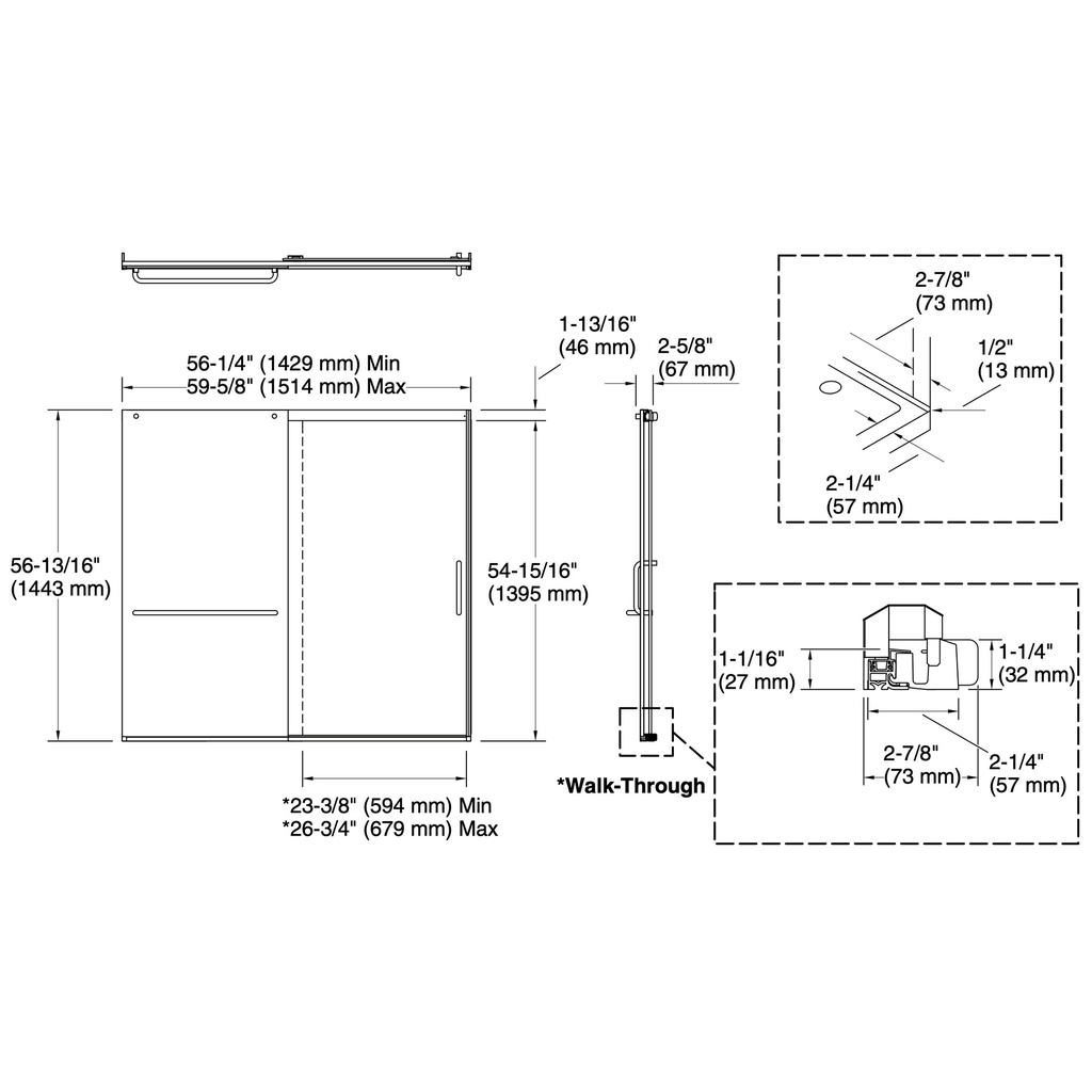 Kohler 707609-6G80-BL Elate 1/4 Bath Door 56 3/4 X 59 5/8
