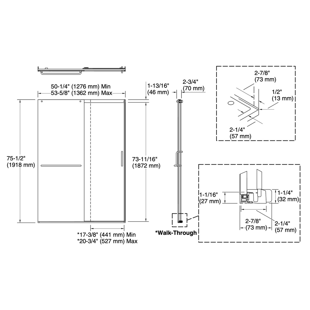Kohler 707614-8G80-BL Elate 5/16 Shower Door 75 1/2 X 53 5/8