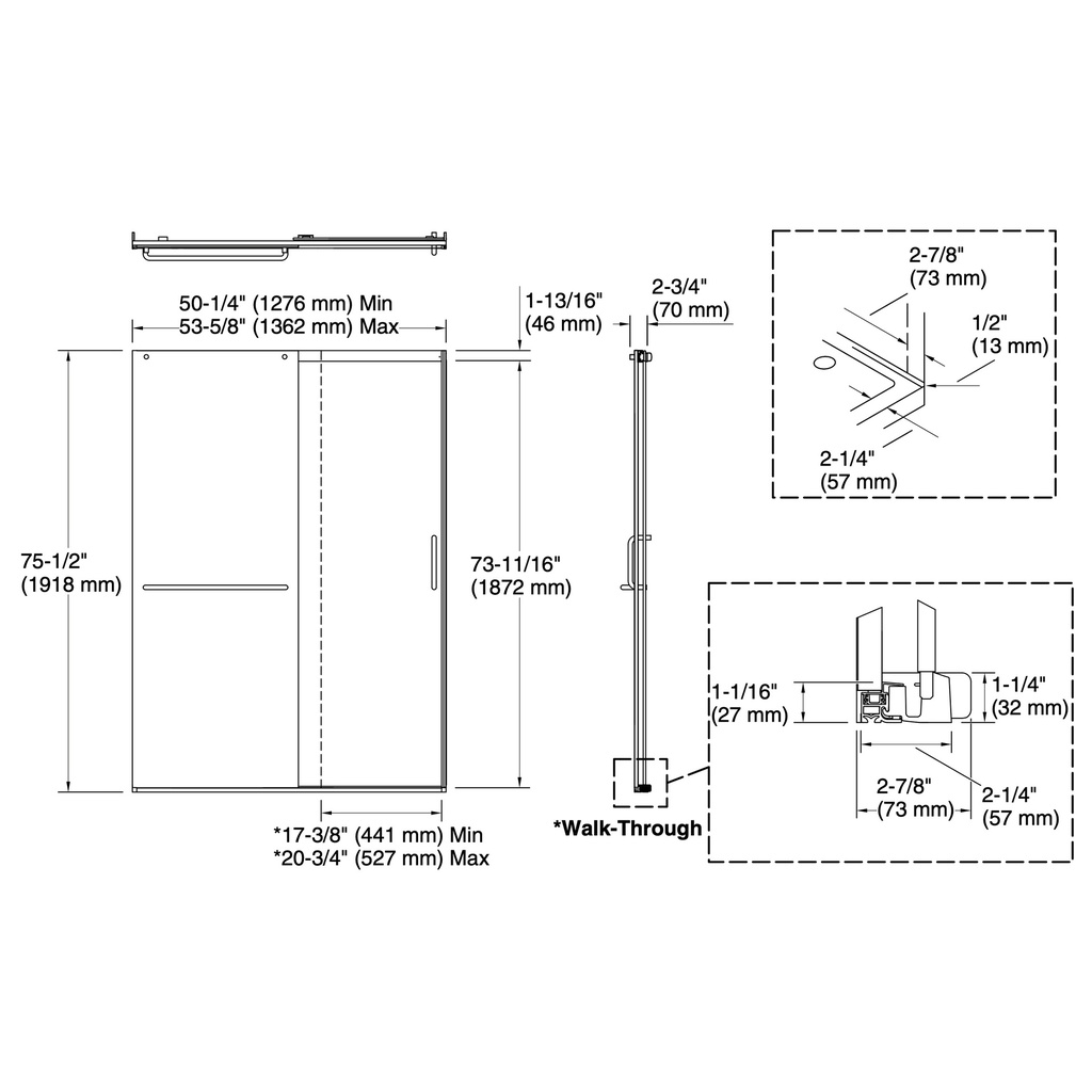 Kohler 707614-8G81-BL Elate 5/16 Shower Door 75 1/2 X 53 5/8