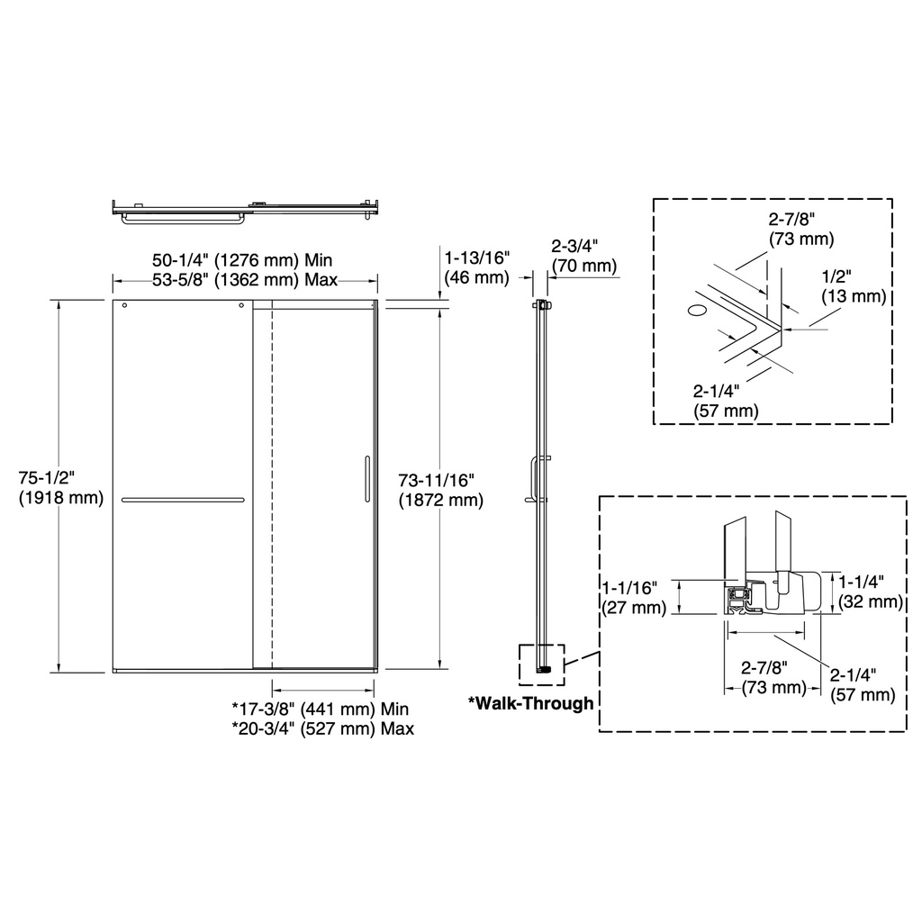 Kohler 707614-8L-BL Elate 5/16 Shower Door 75 1/2 X 53 5/8
