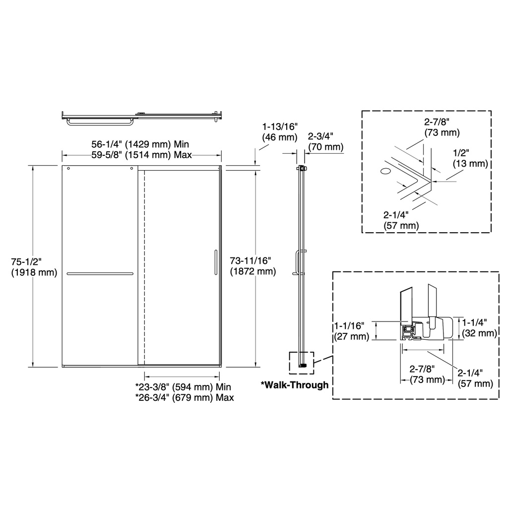 Kohler 707615-8G79-BL Elate 5/16 Shower Door 75 1/2 X 59 5/8