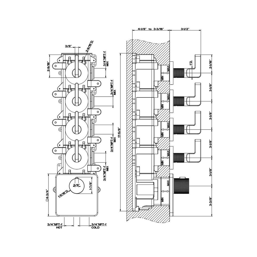 Gessi 58218 Inciso Trim Parts Only External Parts For Thermostatic With 4 Volume Controls 2