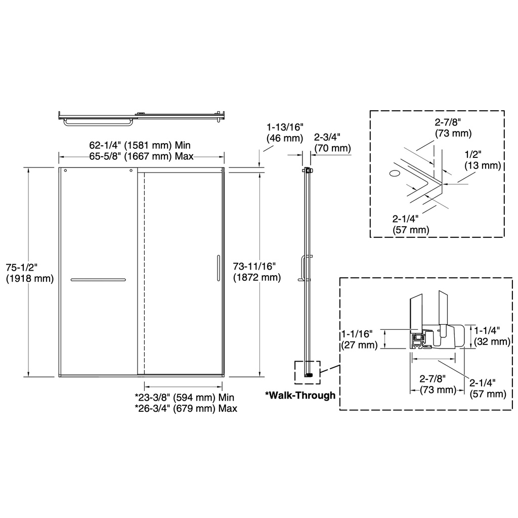 Kohler 707616-8L-SH Elate 5/16 Shower Door 75 1/2 X 65 5/8