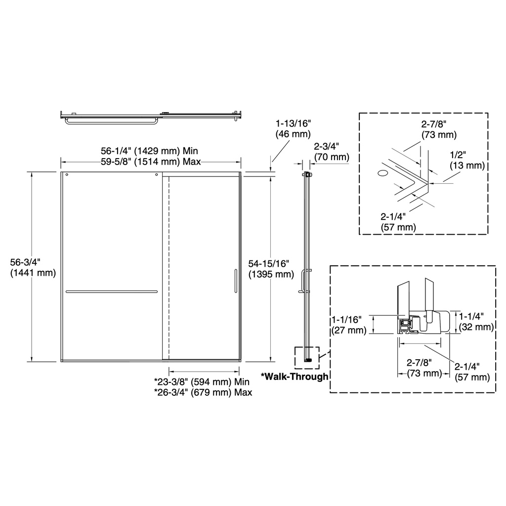 Kohler 707618-8G80-BL Elate 5/16 Bath Door 56 3/4 X 59 5/8