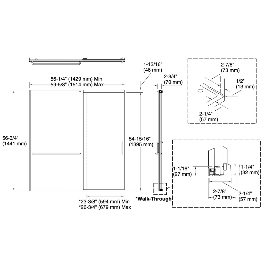 Kohler 707618-8G81-BL Elate 5/16 Bath Door 56 3/4 X 59 5/8