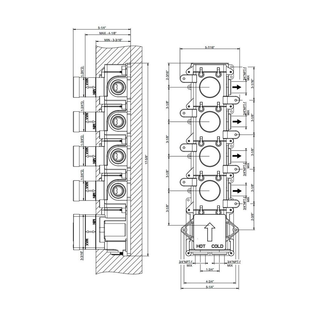 Gessi 39699 Inciso In Wall Thermostatic Rough Valve With 4 Volume Controls Chrome 2