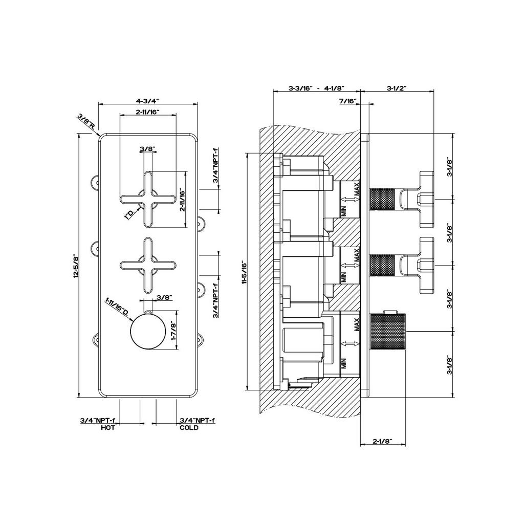 Gessi 58224 Inciso Thermostatic Trim With 2 Volume Controls Chrome 2