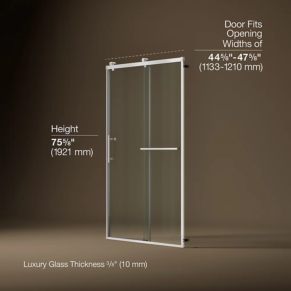 Kohler 709082-10L-SHP Rely 3/8 Shower Door 77X48 Hdl/Tb,Sn