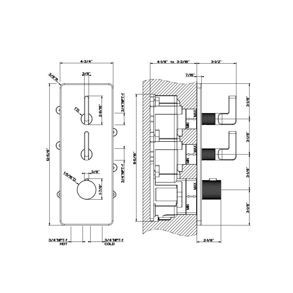 Gessi 58204 Inciso Thermostatic Trim With 2 Volume Controls Chrome 2