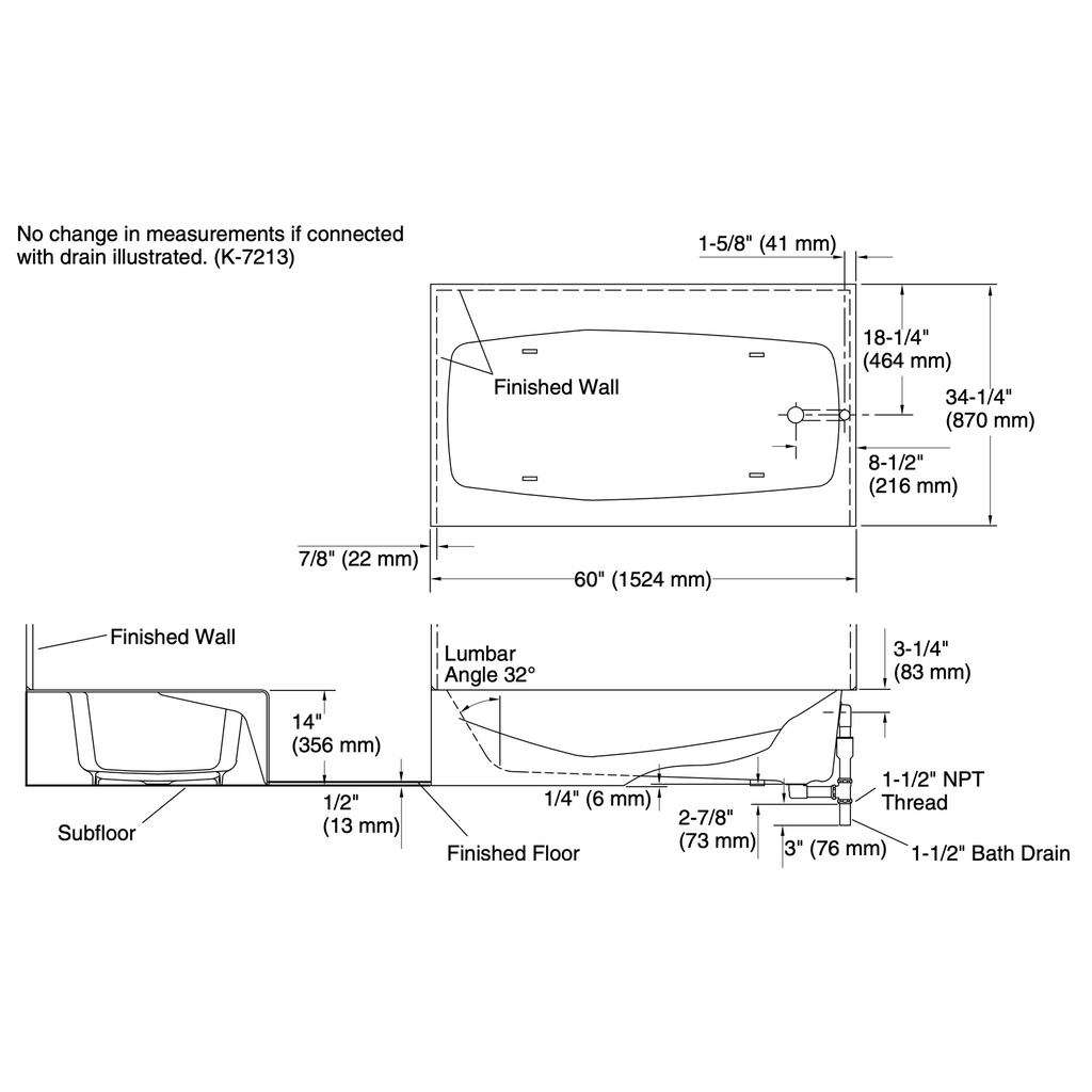 Kohler 714-96 Villager 5' Bath/Rgt X-4 Ledge