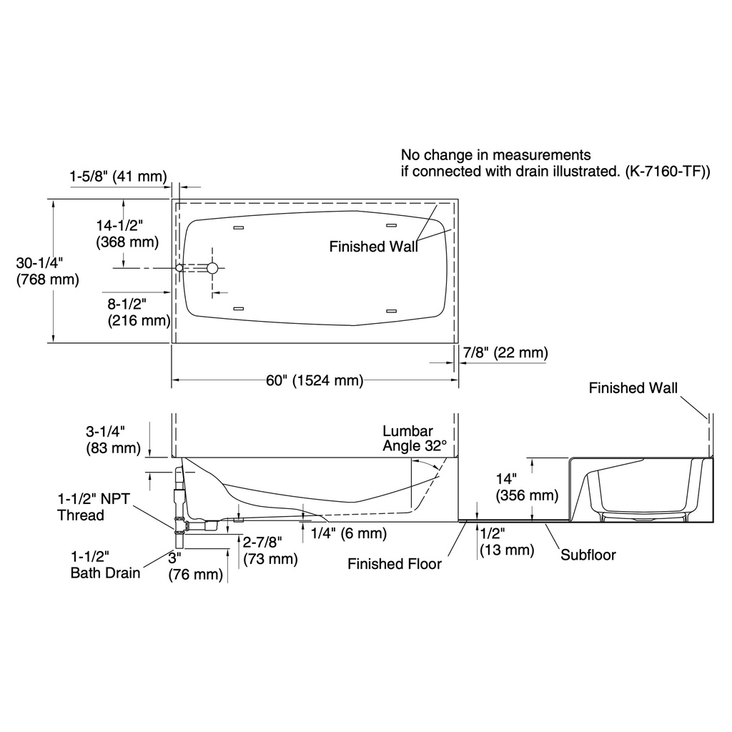 Kohler 715-96 Villager 5' Bath/Left