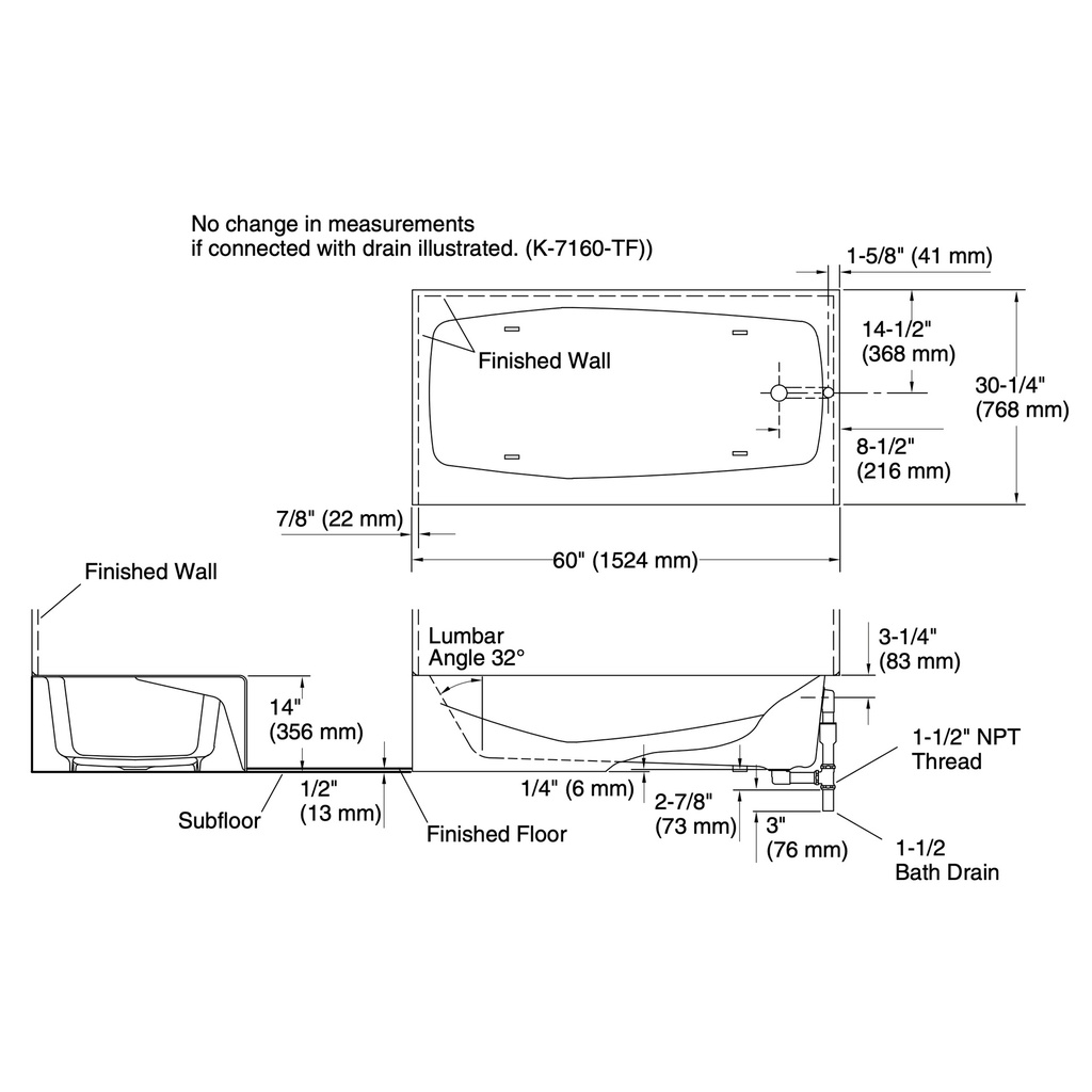 Kohler 716-96 Villager 5' Bath/Right