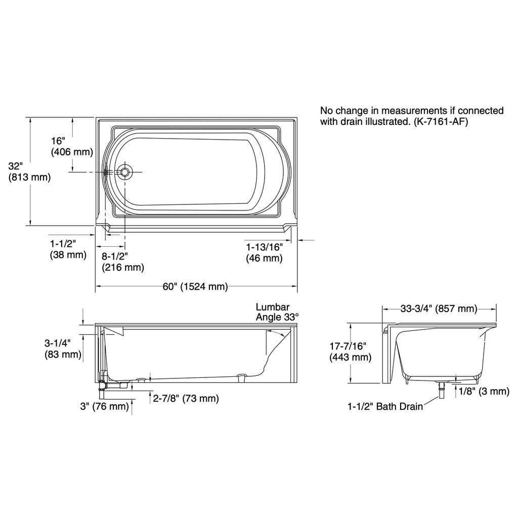 Kohler 721-0 Memoirs 5' Bath/Lh