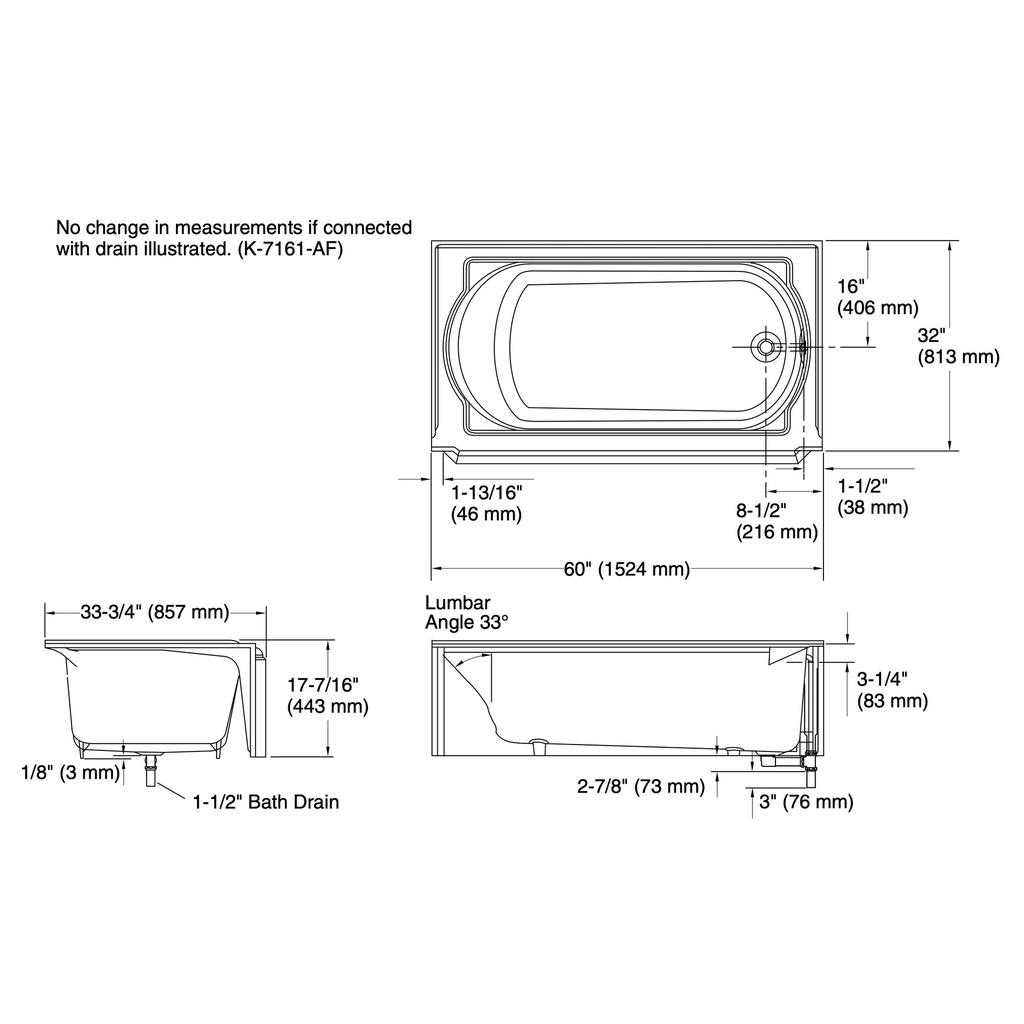 Kohler 722-0 Memoirs 5' Bath/Rh