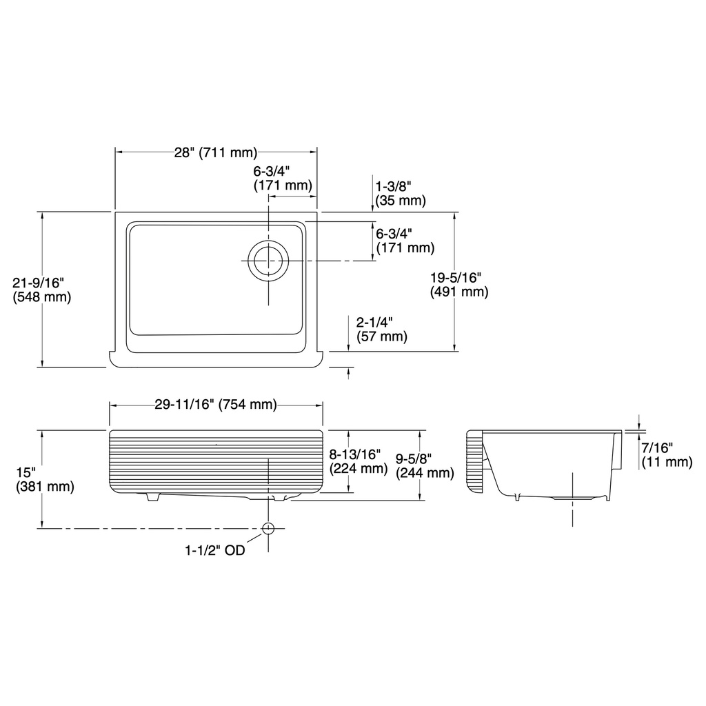 Kohler 7251-0 Whitehaven Hayridge 30 Apron Sink