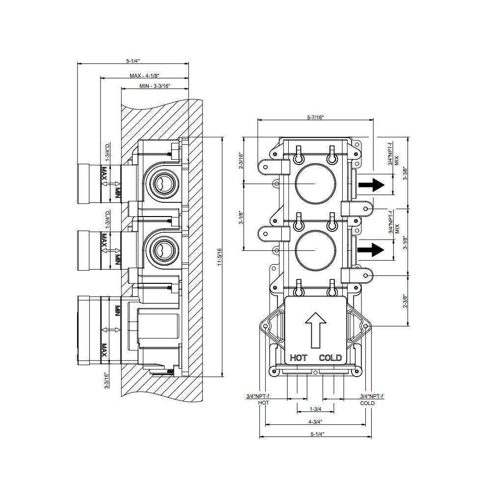Gessi 39693 Inciso In Wall Thermostatic Rough Valve With 2 Volume Controls 2