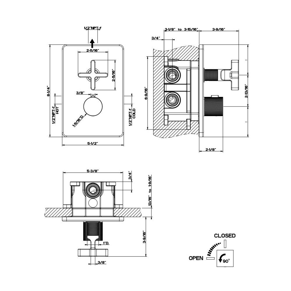 Gessi 58232 Inciso Thermostatic Diverter And Single Volume Control Chrome 2