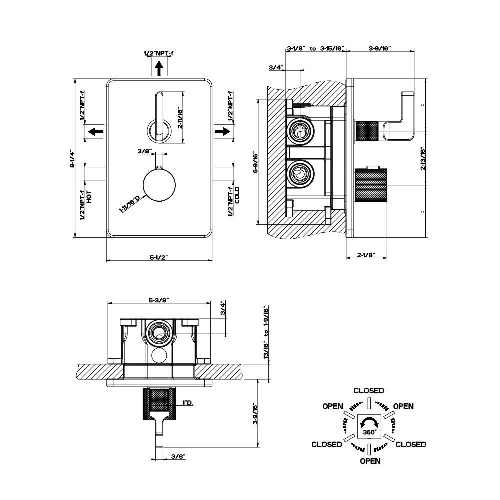 Gessi 58136 Inciso 3 Way Thermostatic Diverter And Volume Control Chrome 2