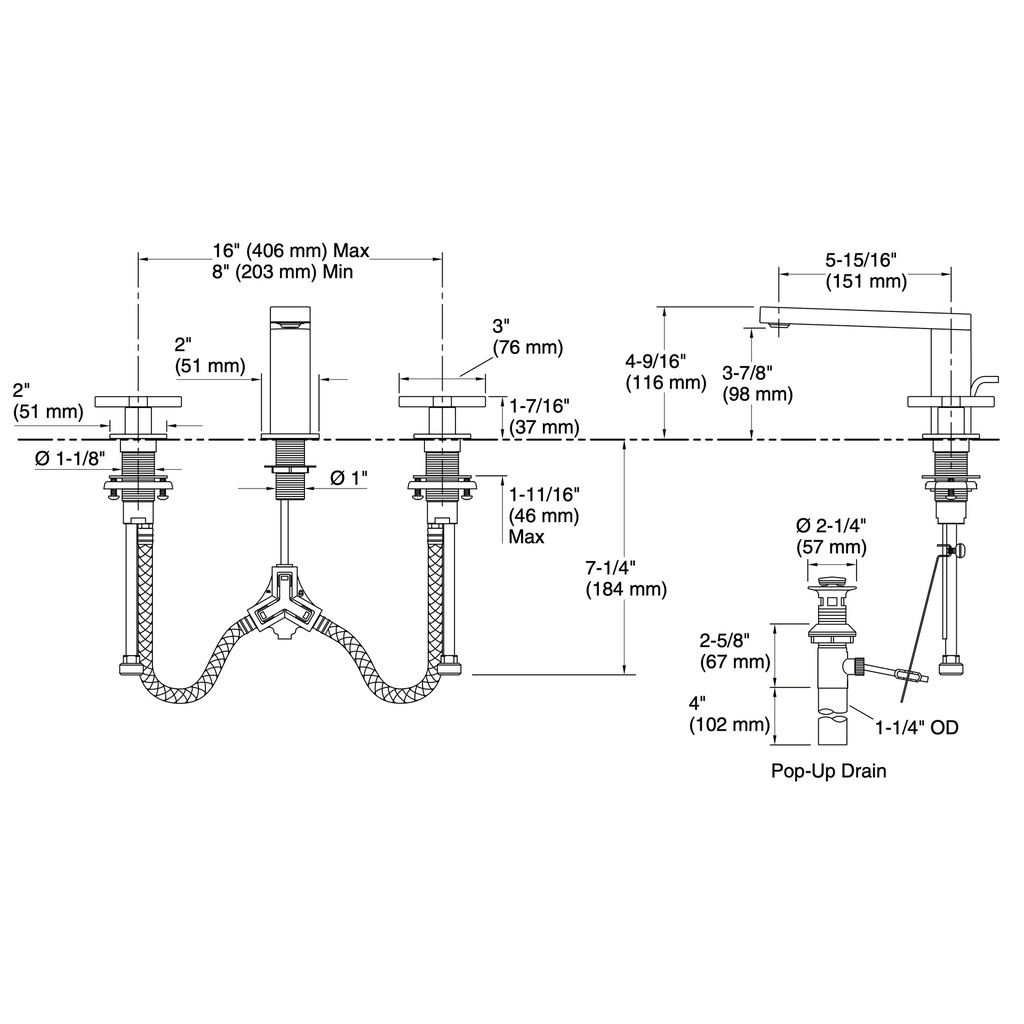 Kohler 73060-3-BL Composed Widespread Faucet Cross