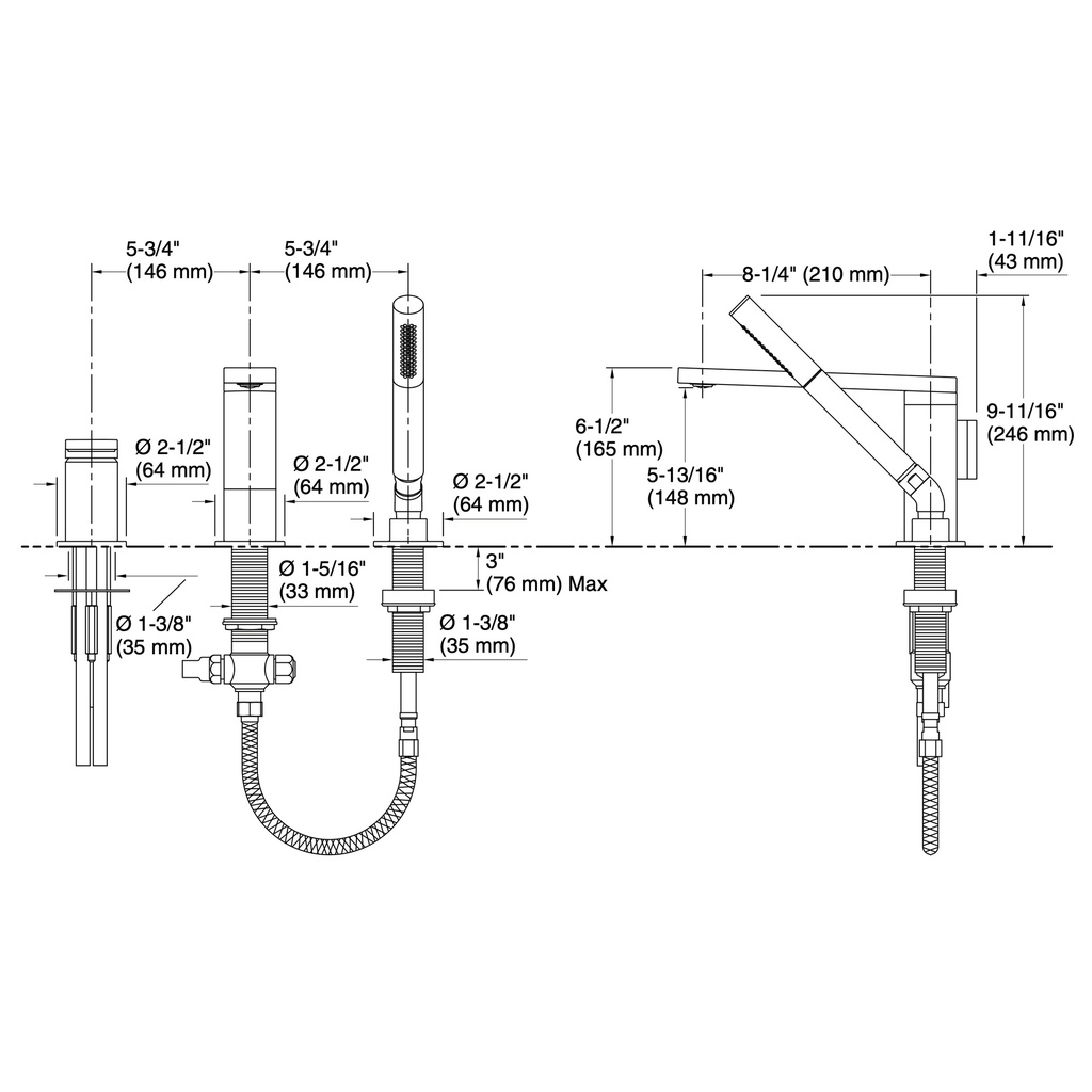 Kohler 73078-4-BN Composed 3 Hle Bath Filler & Handshower