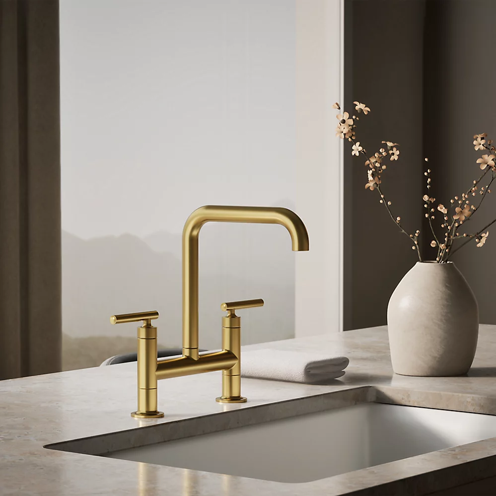 Kohler 7547-4-2MB Purist Deck-Mount Bridge Faucet