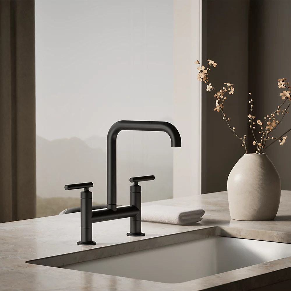 Kohler 7547-4-BL Purist Deck-Mount Bridge Faucet