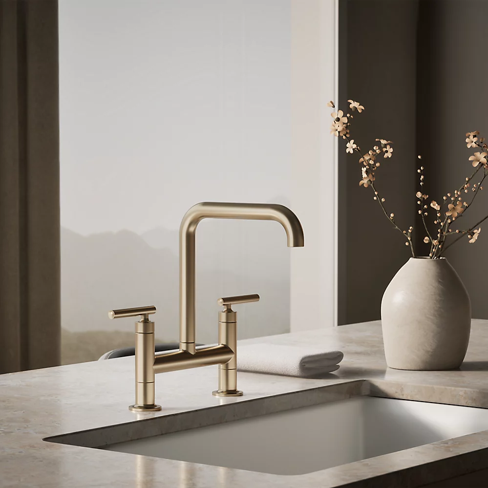 Kohler 7547-4-BV Purist Deck-Mount Bridge Faucet