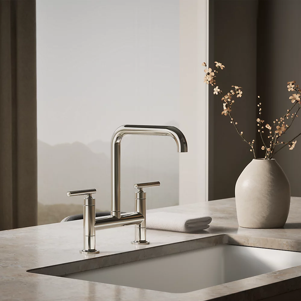 Kohler 7547-4-SN Purist Deck-Mount Bridge Faucet