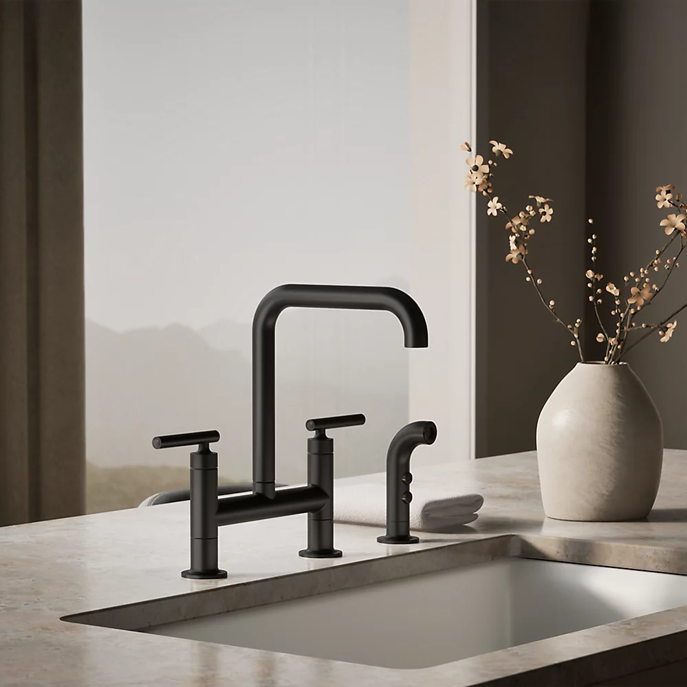 Kohler 7548-4-BL Purist Deck-Mount Bridge Fct,W/Spray