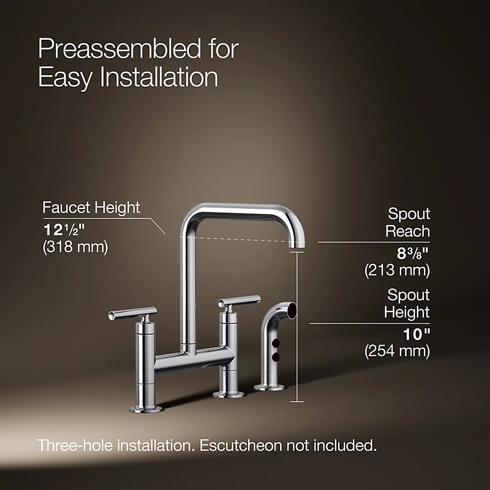 Kohler 7548-4-CP Purist Deck-Mount Bridge Fct,W/Spray