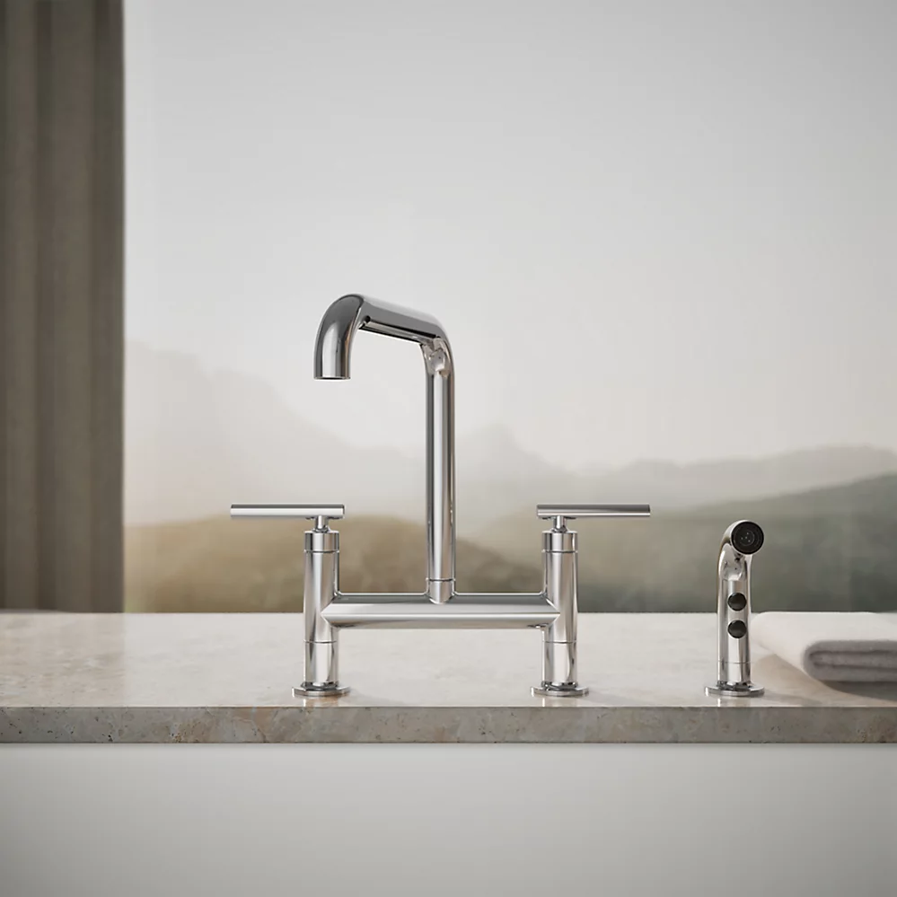 Kohler 7548-4-CP Purist Deck-Mount Bridge Fct,W/Spray