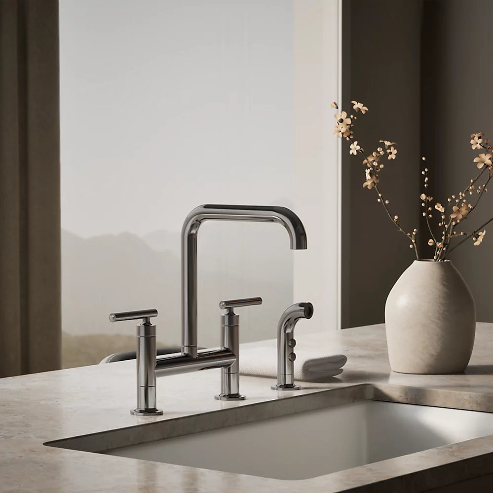 Kohler 7548-4-TT Purist Deck-Mount Bridge Fct,W/Spray