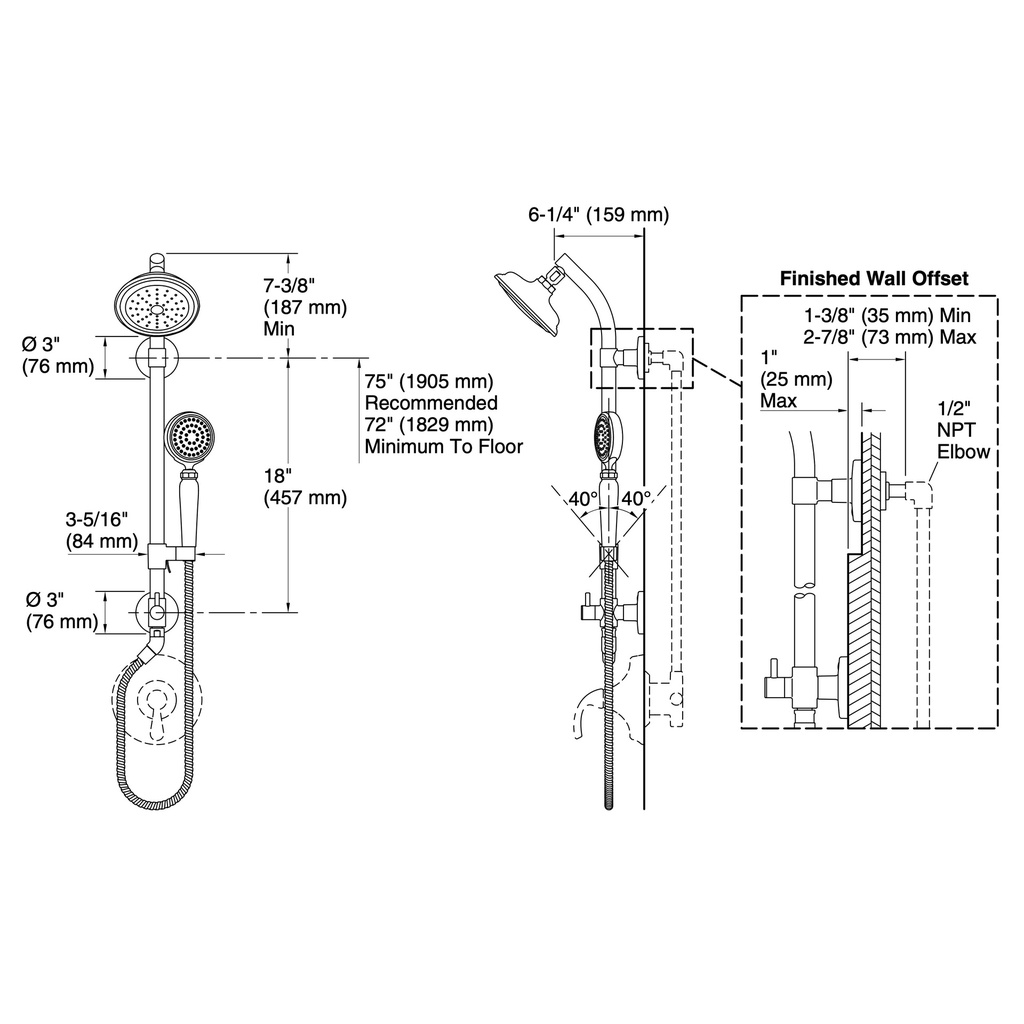 Kohler 76472-G-BN Artifacts Hydrorail-S Set, 1.75 Gpm