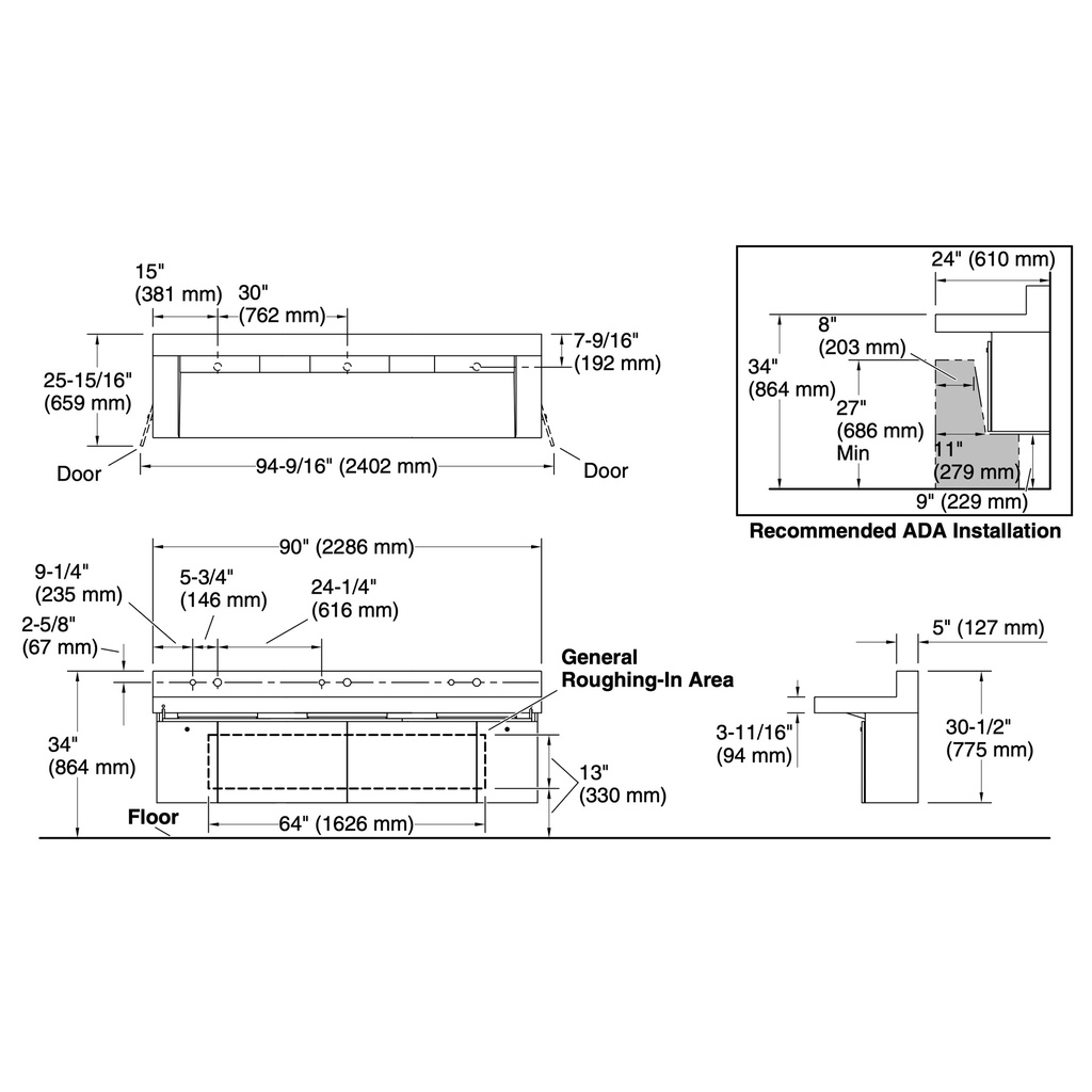 Kohler 81028-BSS-KCR Constellation Vanity 90 Trough Wm
