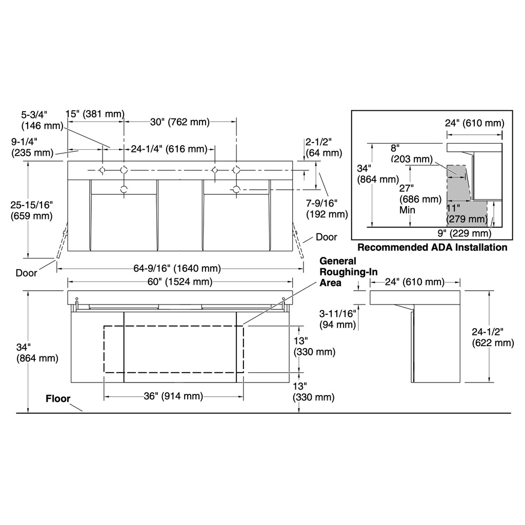 Kohler 81030-BPW-KED Constellation Vanity 60 Basin Dm