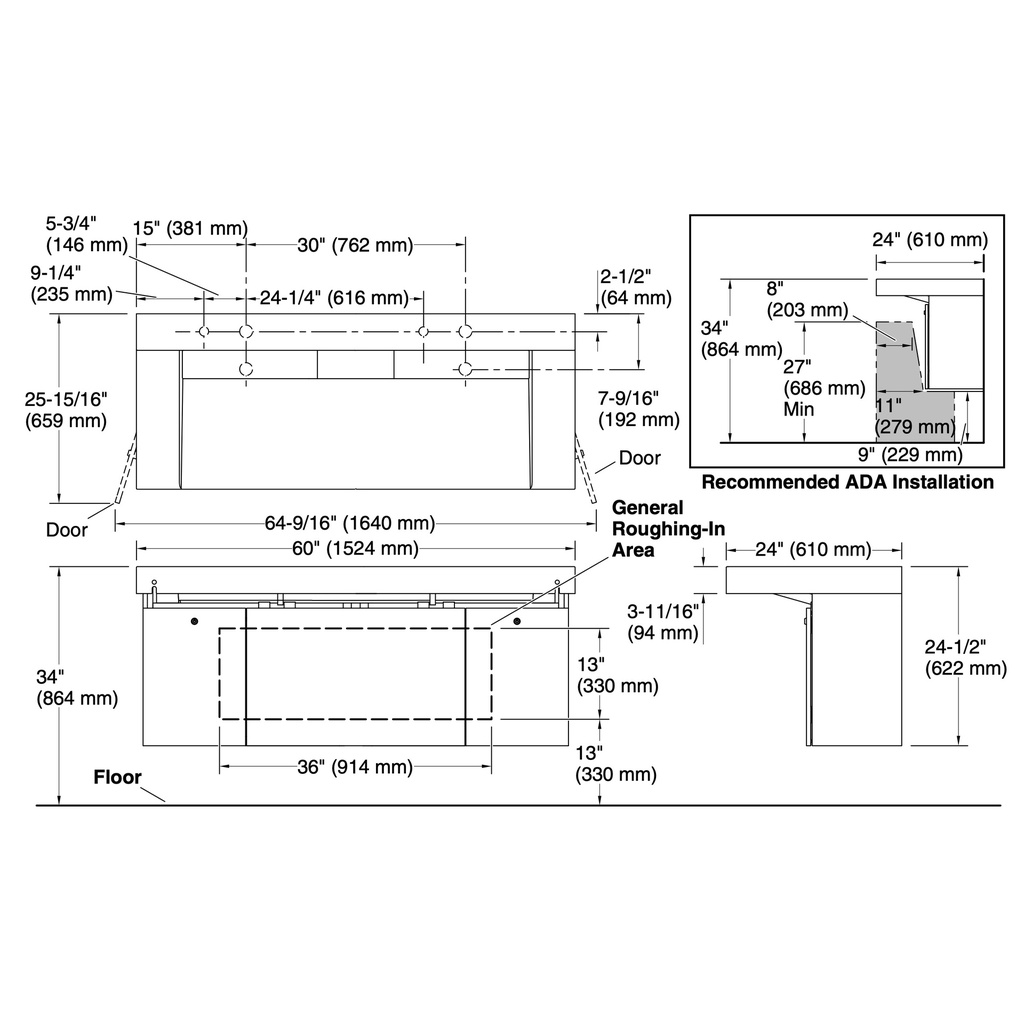 Kohler 81032-BSS-KEH Constellation Vanity 60 Trough Dm