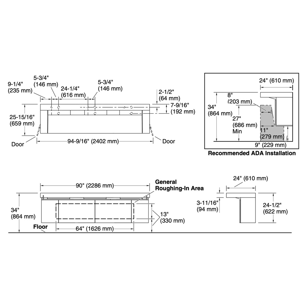 Kohler 81033-BPW-KCG Constellation Vanity 90 Trough Dm