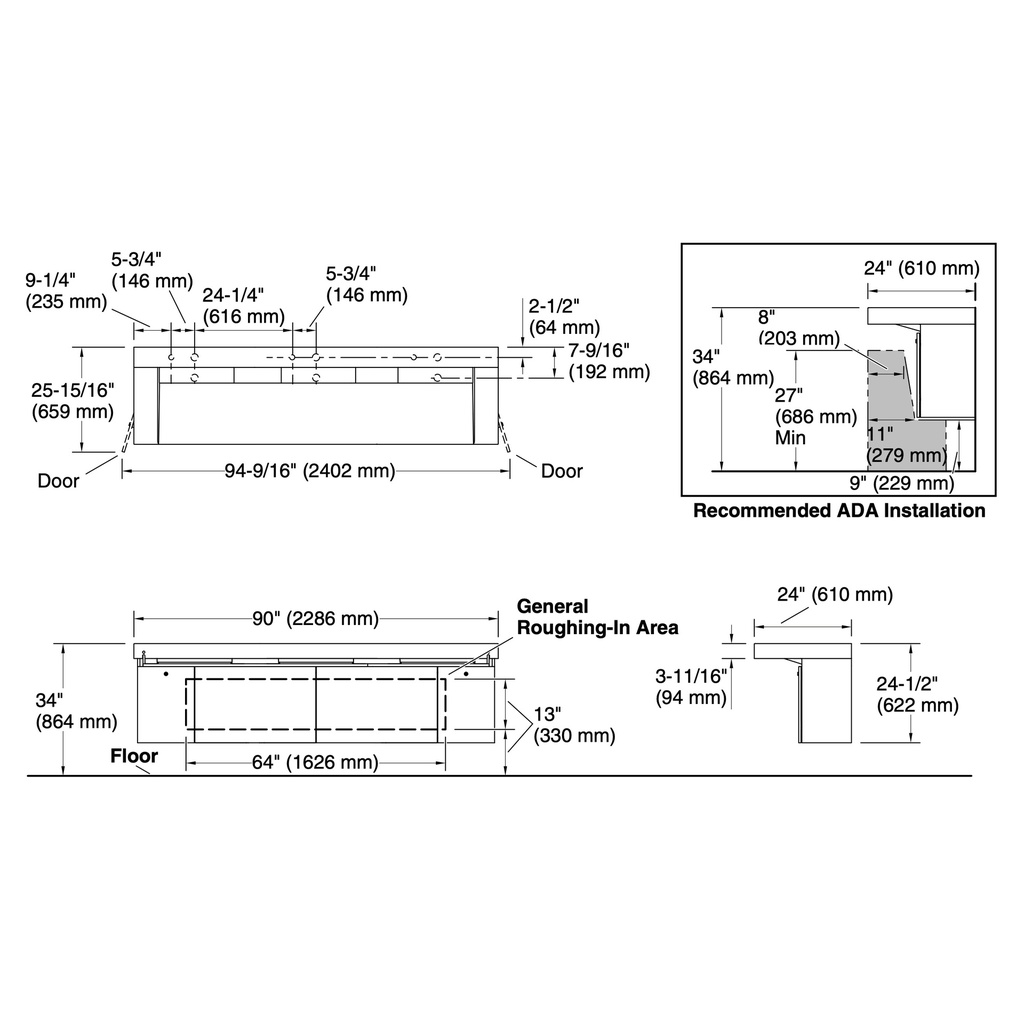 Kohler 81033-BSS-KCR Constellation Vanity 90 Trough Dm