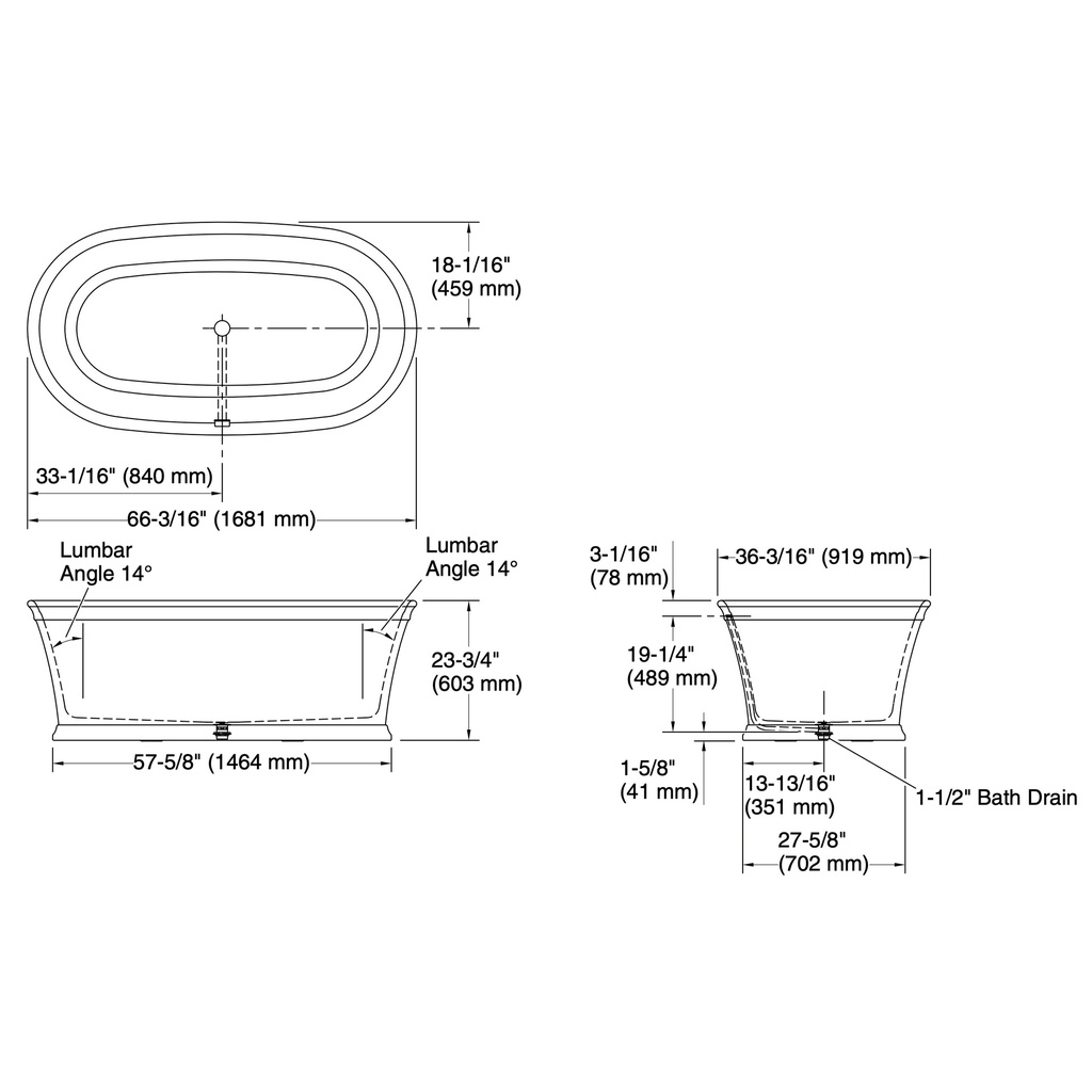 Kohler 8333-0 Memoirs Freestanding Bath 66X36