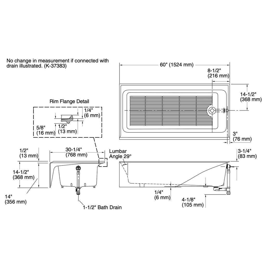 Kohler 838-96 Bellwether Cast Iron Bath, Rh