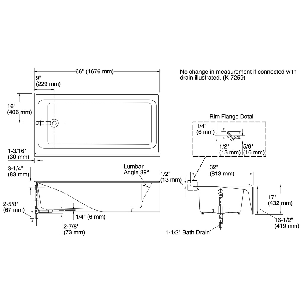 Kohler 847-96 Bellwether 66X32X16.5, Lh, Bath