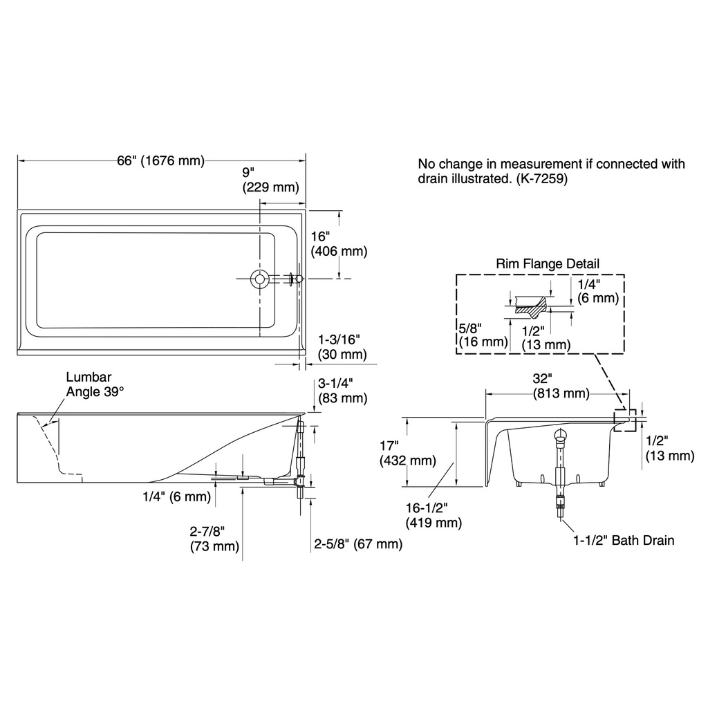 Kohler 848-0 Bellwether 66X32X16.5, Rh, Bath