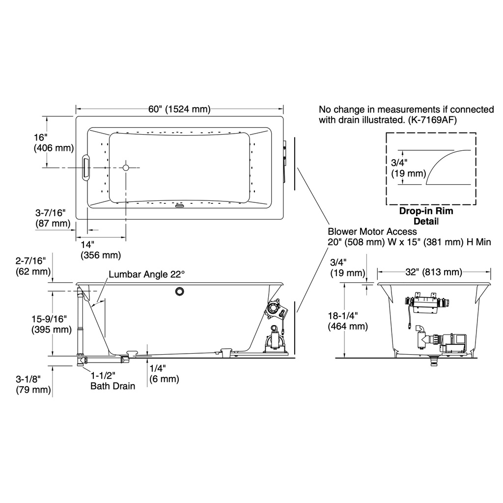 Kohler 852-GHCP-NY Tea-For-Two Heated Bbm 5' Bath
