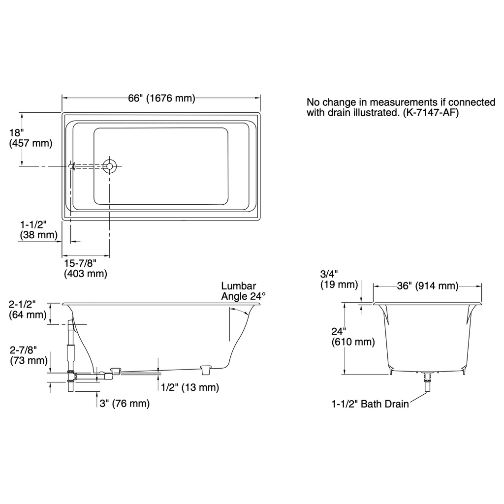 Kohler 855-96 Tea-For-Two 5.5' Bath, Drop-In