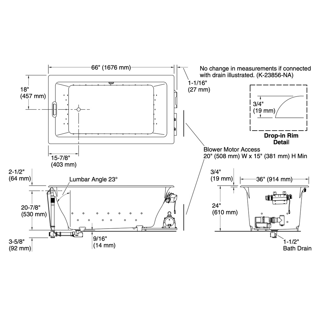 Kohler 856-GH96-96 Tea-For-Two Heated Bbm 5.5' Bath