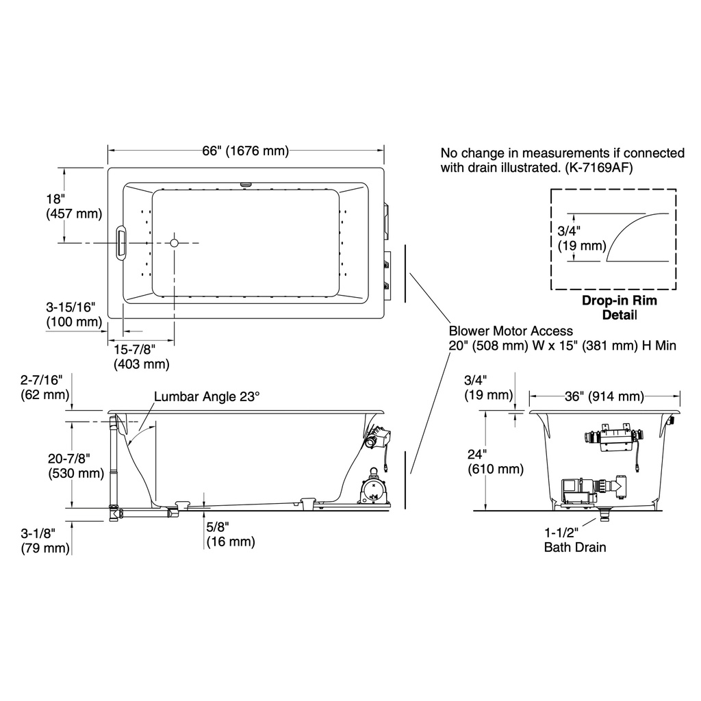Kohler 856-GHCP-0 Tea-For-Two Heated Bbm 5.5' Bath