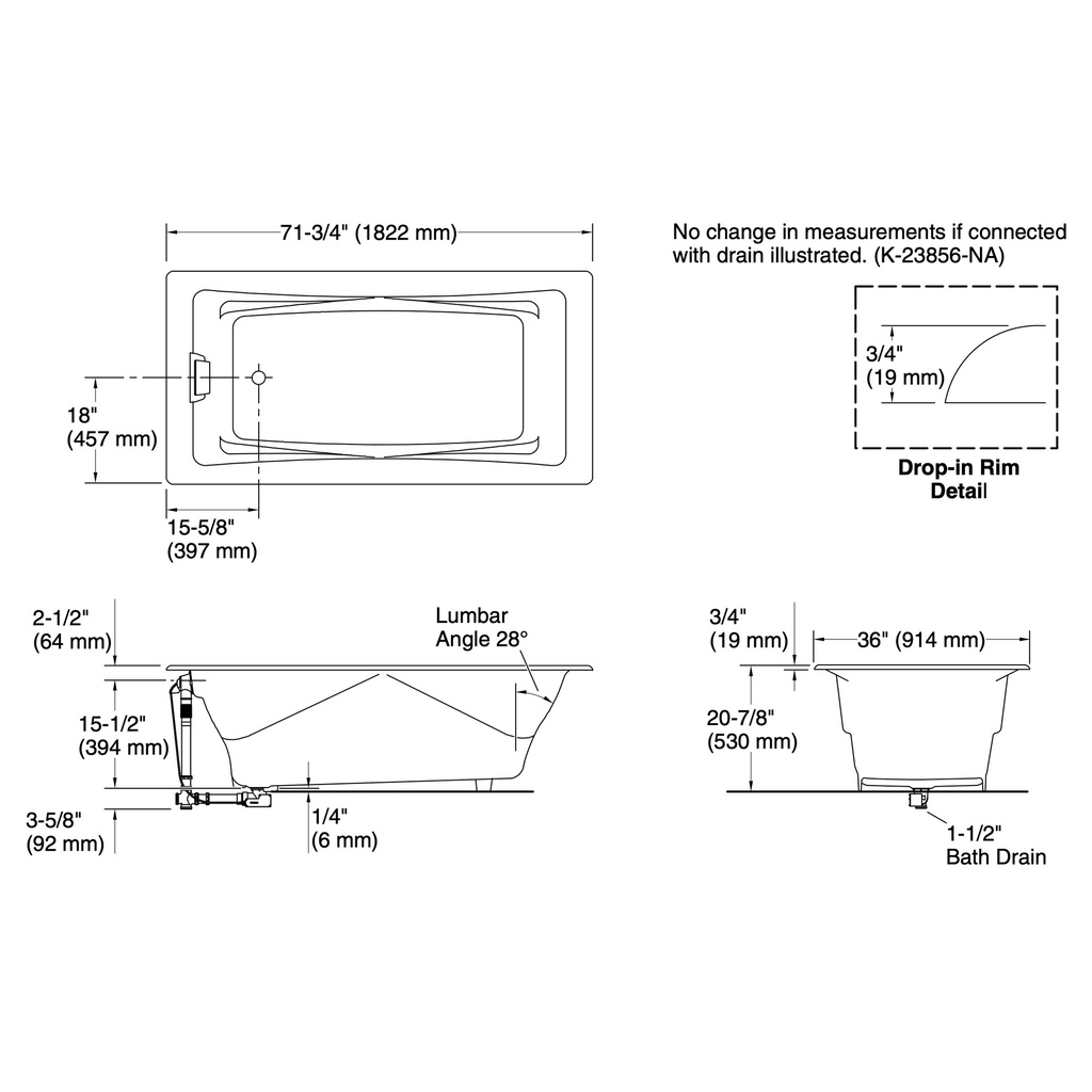 Kohler 863-58 Tea-For-Two 6' Bath