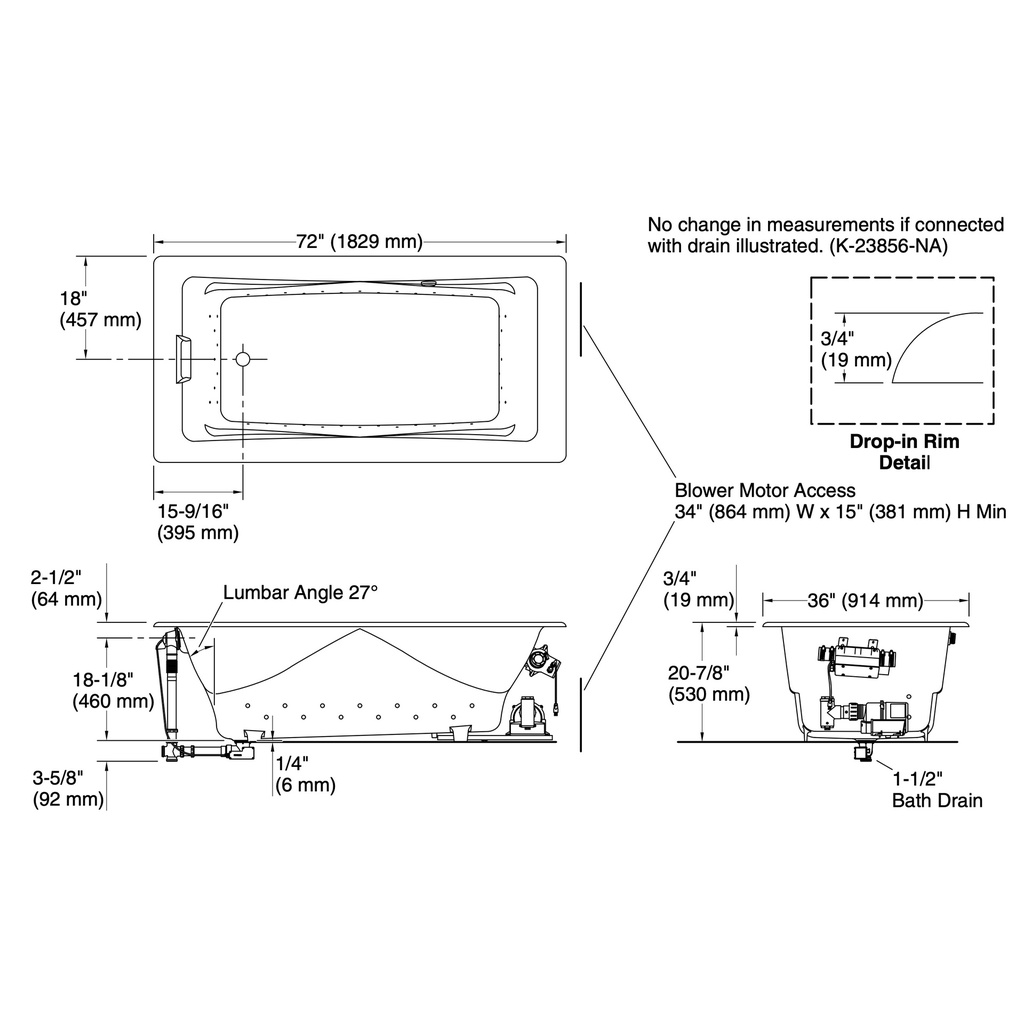 Kohler 865-GH0-0 Tea-For-Two Heated Bbm 6' Bath